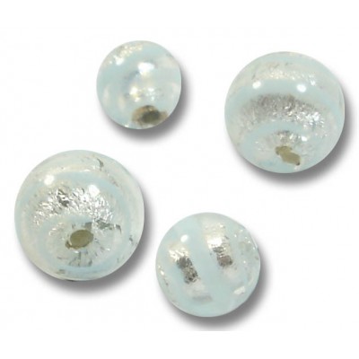 10 Murano Glass Silver Foiled with Aqua Spiral 6mm Round Beads