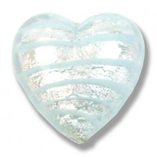 1 Murano Glass Silver Foiled with Aqua Spiral 20mm Heart 