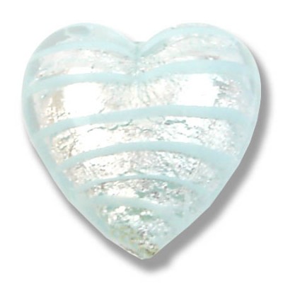 1 Murano Glass Silver Foiled with Aqua Spiral 20mm Heart 