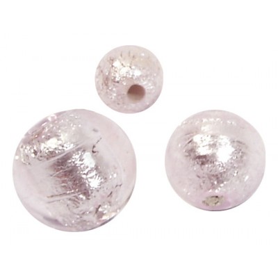 2 Murano Glass Silver Foiled Pale Pink 6mm Round Beads