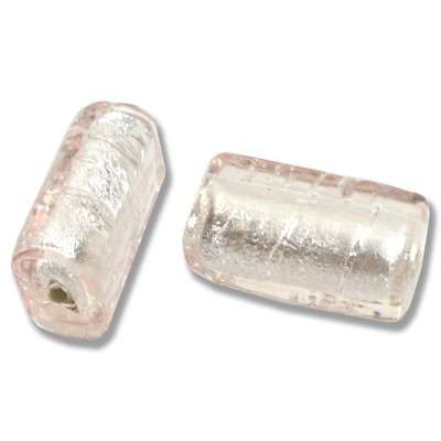1 Murano Glass Pale Pink Silver Foiled 20mm Oblong Bead 