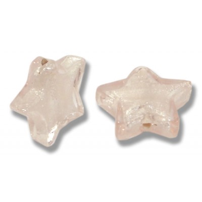 2 Murano Glass Pale Pink Silver Foiled Star 15mm Beads 