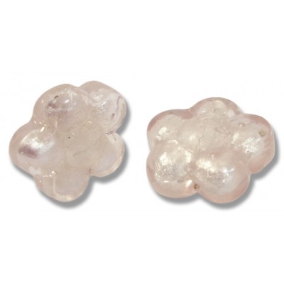 2 Murano Glass Pale Pink Silver Foiled 15mm Flower Beads