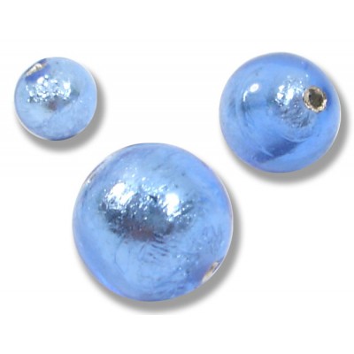 10 Murano Glass Silver Foiled Sapphire 10mm Round Beads