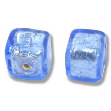 2 Murano Glass Sapphire Silver Foiled 8mm Cube Beads