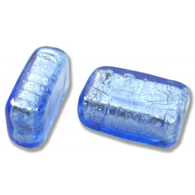 1 Murano Glass Sapphire Silver Foiled 20mm Oblong Bead 1 Murano Glass Sapphire Silver Foiled 20mm Oblong Bead