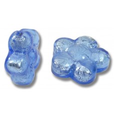 2 Murano Glass Sapphire Silver Foiled 15mm Flower Beads