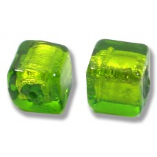 2 Murano Glass Verde Erba Green Silver Foiled 8mm Cube Beads 2 Murano Glass Verde Erba Green Silver Foiled 8mm Cube Beads