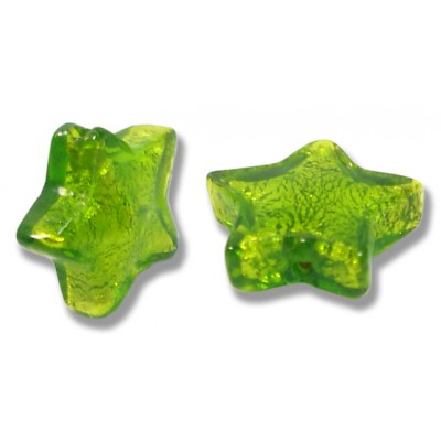 1 Murano Glass Verde Erba Green Silver Foil Star Bead 20mm.