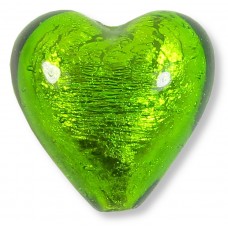 1 Murano Glass Verde Erba Green Silver Foiled 20mm Heart 