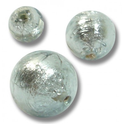 1 Murano Glass Black Diamond Silver Foiled 12mm Round Bead