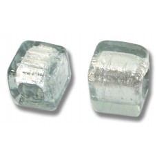 2 Murano Glass Black Diamond Silver Foiled 8mm Cube Beads