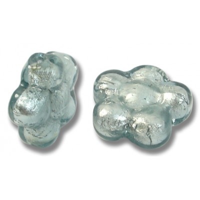 2 Murano Glass Black Diamond Silver Foiled 15mm Flower Beads