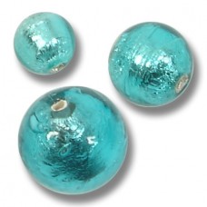 1 Murano Glass Silver Foiled Verde Marino 14mm Round Bead