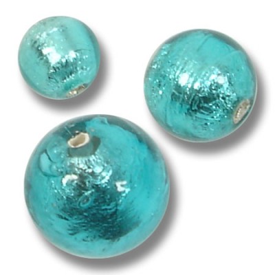 1 Murano Glass Silver Foiled Verde Marino 14mm Round Bead