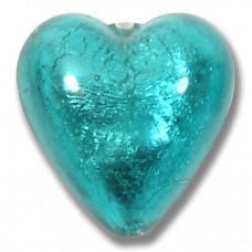 1 Murano Glass Verde Marino Silver Foiled 20mm Heart 
