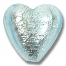 1 Murano Glass Aquamarine Silver Foiled 20mm Heart 