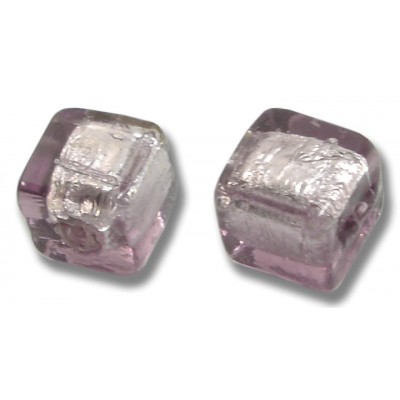 2 Murano Glass Light Amethyst Silver Foiled 8mm Cube Beads