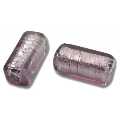 1 Murano Glass Light Amethyst Silver Foiled 20mm Oblong Bead 1 Murano Glass Light Amethyst Silver Foiled 20mm Oblong Bead