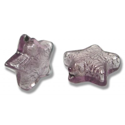 2 Murano Glass Light Amethyst Silver Foiled Star 15mm Beads 