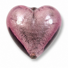 1 Murano Glass Light Amethyst Silver Foiled 20mm Heart 