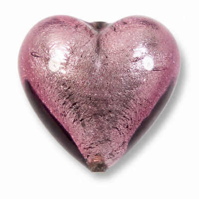 1 Murano Glass Light Amethyst Silver Foiled 20mm Heart 