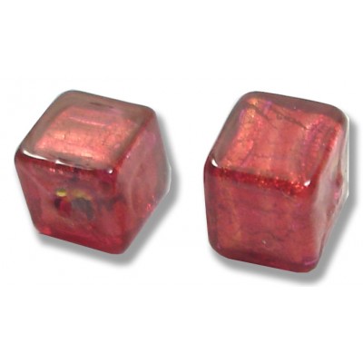2 Murano Glass Rubino Gold Foiled 8mm Cube Beads