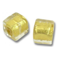 2 Murano Glass Gold Foiled Clear 8mm Cube Beads