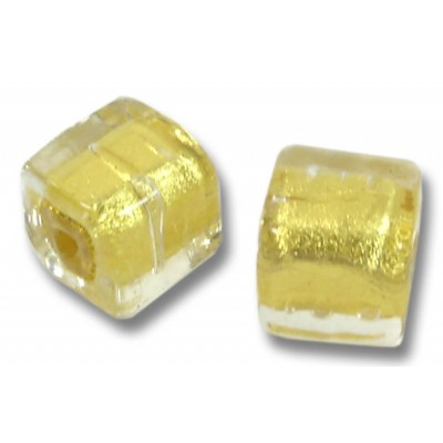 2 Murano Glass Gold Foiled Clear 8mm Cube Beads