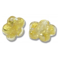 2 Murano Glass Gold Foiled Clear 15mm Flower Beads