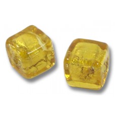 2 Murano Glass Gold Foiled Light Topaz 8mm Cube Beads