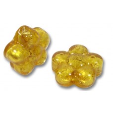 2  Murano Glass Gold Foiled Light Topaz 15mm Flower Beads