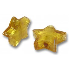 2 Murano Glass Gold Foiled Light Topaz Star 15mm Beads 