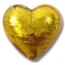 1 Murano Glass Gold Foiled Topaz 18mm Heart 
