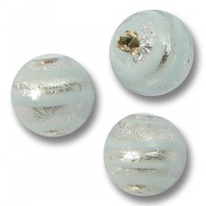 10 Murano Glass Silver Foiled with Aqua Spiral 8mm Round Beads