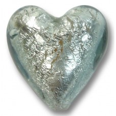 1 Murano Glass Black Diamond Silver Foiled 20mm Heart 