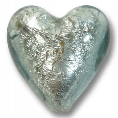 1 Murano Glass Black Diamond Silver Foiled 20mm Heart 