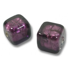 2 Murano Glass Amethyst Silver Foiled 8mm Cube Beads