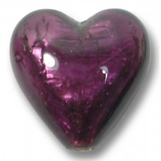 1 Murano Glass Amethyst Silver Foiled 20mm Heart 