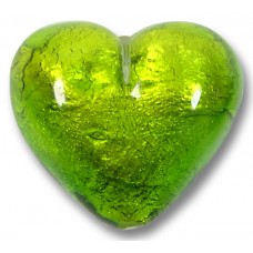 1 Murano Glass Verde Erba Green Silver Foiled 30mm Heart 