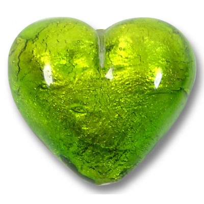 1 Murano Glass Verde Erba Green Silver Foiled 30mm Heart 