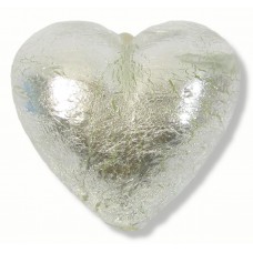 1 Murano Glass Crystal Silver Foiled 30mm Heart 