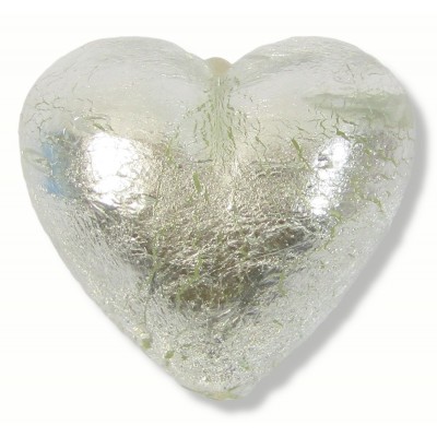 1 Murano Glass Crystal Silver Foiled 30mm Heart 
