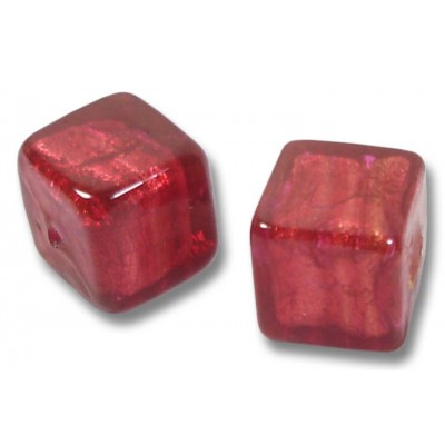 1 Murano Glass Rubino Gold Foiled 10mm Cube Bead