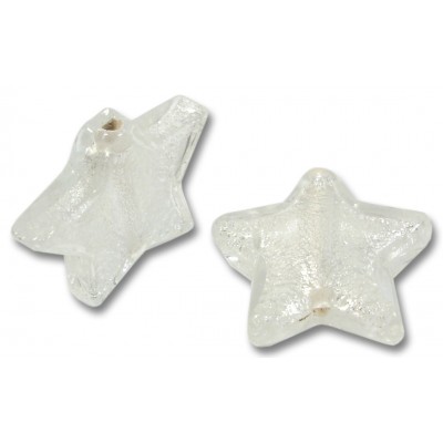 1 Murano Glass Crystal Silver Foil Star Bead 20mm.