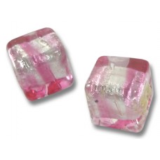 2 Murano Glass Silver Foiled Rose 8mm Cube Beads 2 Murano Glass Silver Foiled Rose 8mm Cube Beads