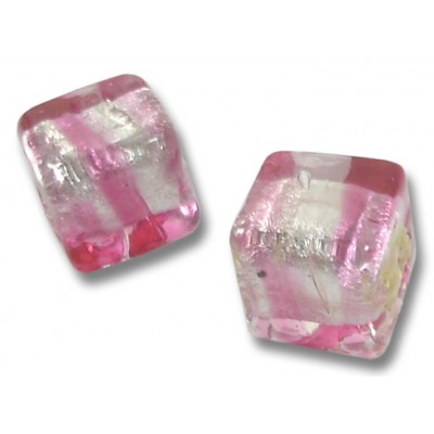 2 Murano Glass Silver Foiled Rose 8mm Cube Beads 2 Murano Glass Silver Foiled Rose 8mm Cube Beads