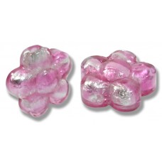 2 Murano Glass Silver Foiled Rose 15mm Flower Beads 2 Murano Glass Silver Foiled Rose 15mm Flower Beads