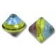 1 Murano Glass Sapphire Lime and Amethyst Tricolour Silver Foiled 16mm Bicone Bead