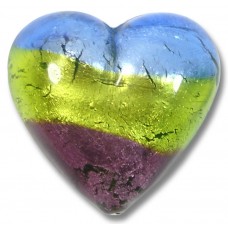 1 Murano Glass Sapphire Lime and Amethyst Tricolour Silver Foiled 20mm Heart 